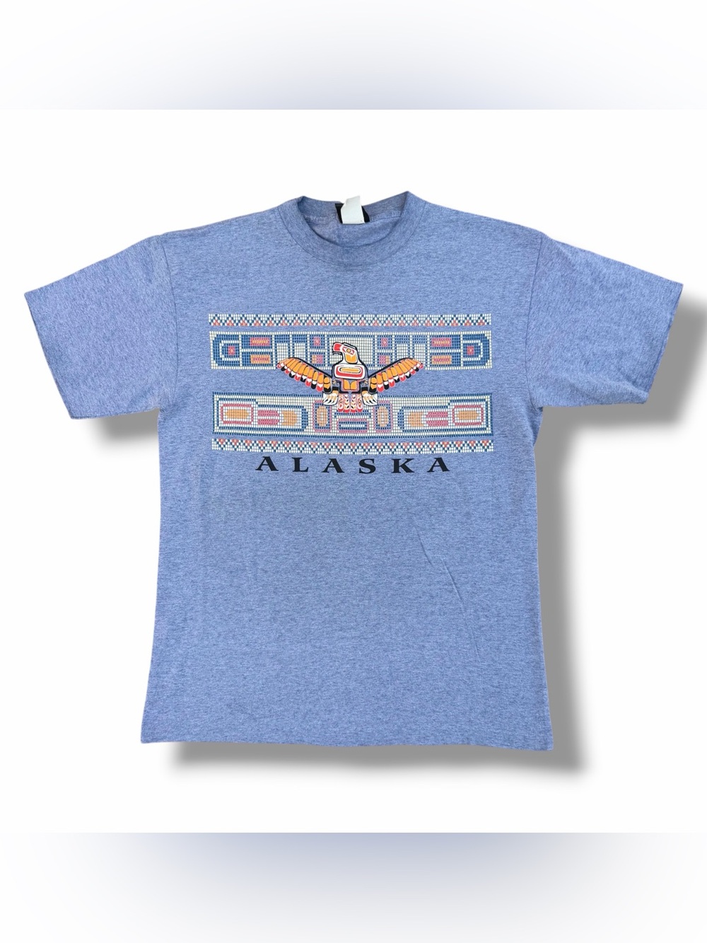Vintage 90s Alaska Native Eagle T-Shirt Blue Size Large Signal Sports USA